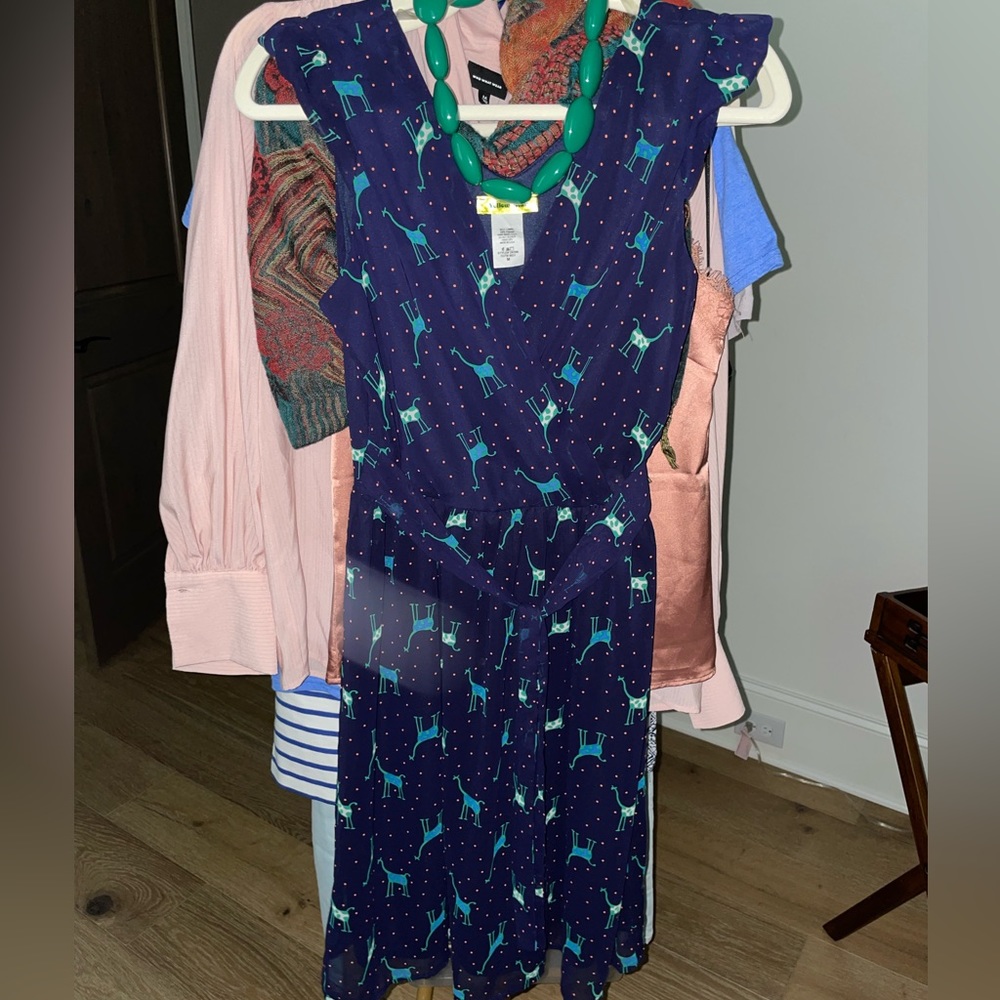 NWOT✨ ModCloth l Navy Giraffe x Polka Dot Faux Wrap Dress - Picture 9 of 11